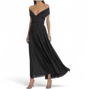 Brandon Maxwell Off Shoulder Pleated Formal Gown Draped Shoulders Black Tie